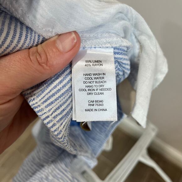 House of Harlow Linen Rayon Pants Blue Striped Boho Wide Leg Summer Beach Sz M - Picture 4 of 6